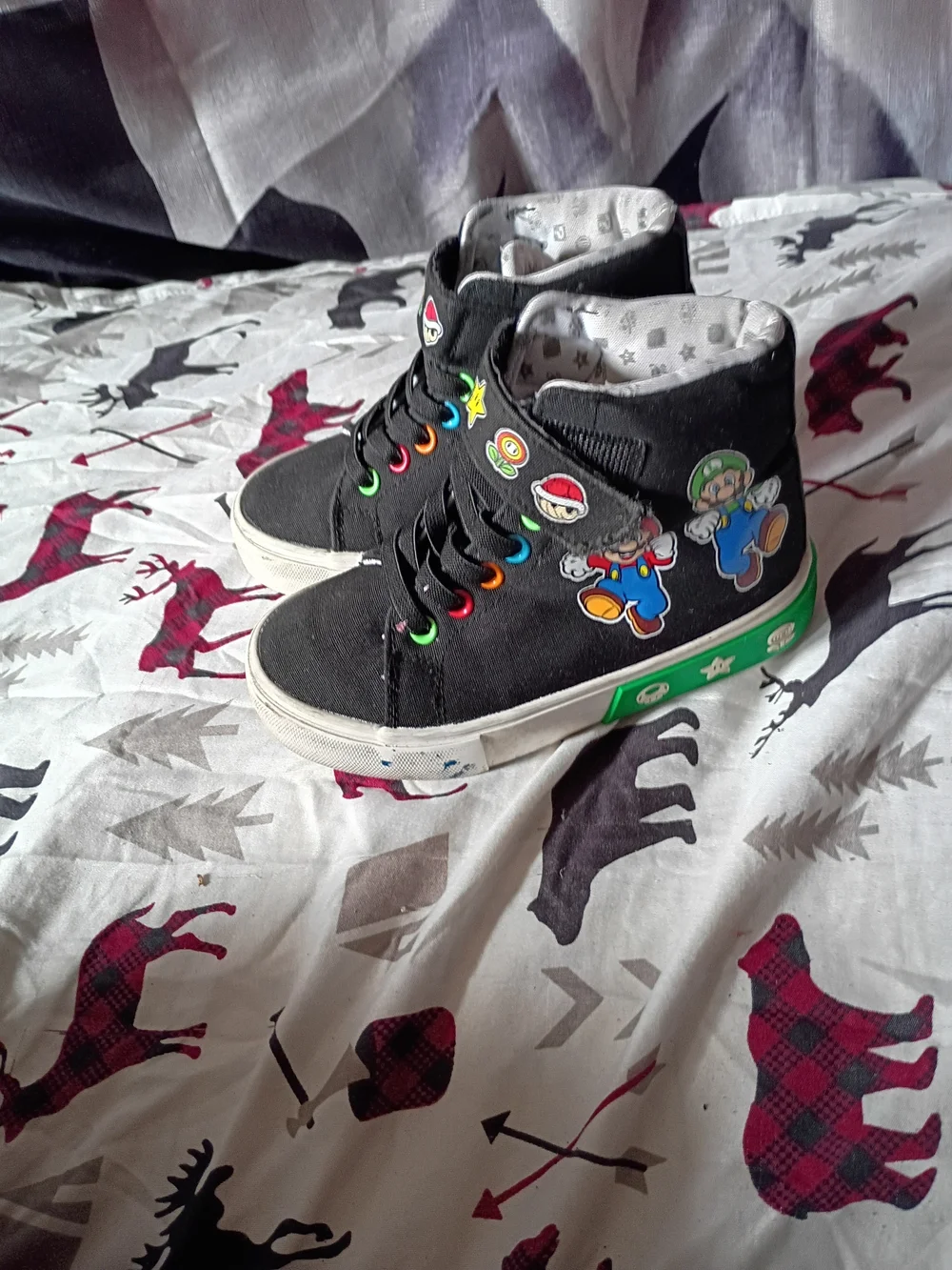 Black Kids High-Top Sneakers with Colorful Character Graphics